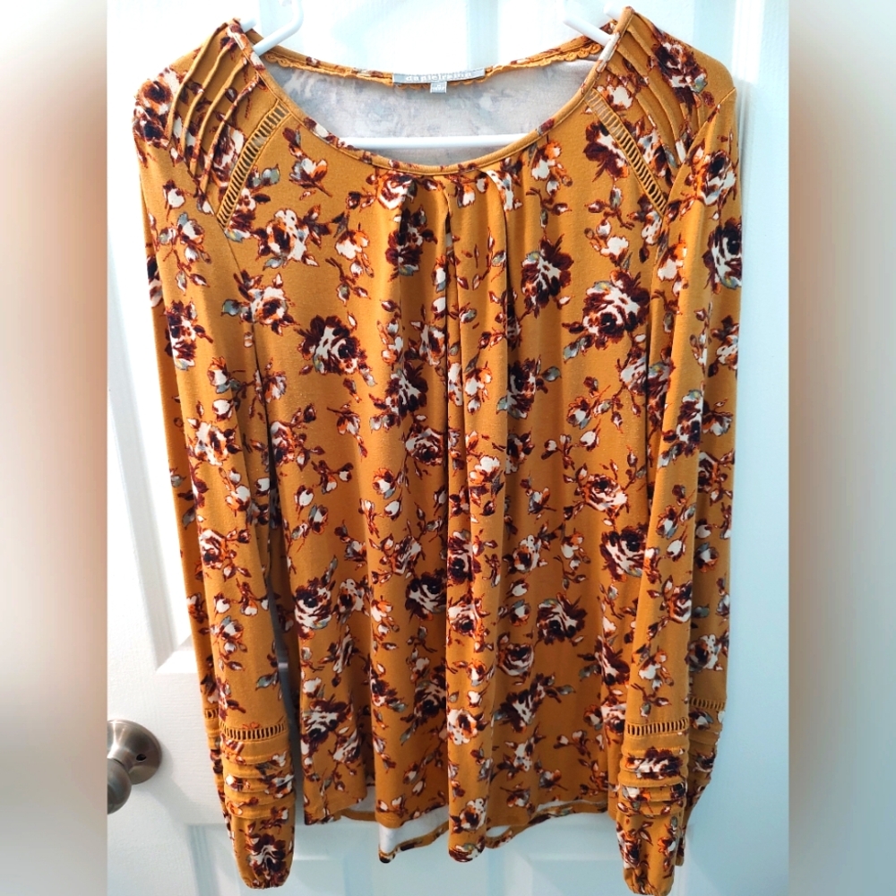 Floral Rust-Colored Long-sleeved Shirt By danielrainn. Size Medium.